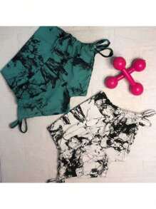 Gym Shorts Tie Side Fitness Shorts Sport Shorts - 白色 - 查看 2