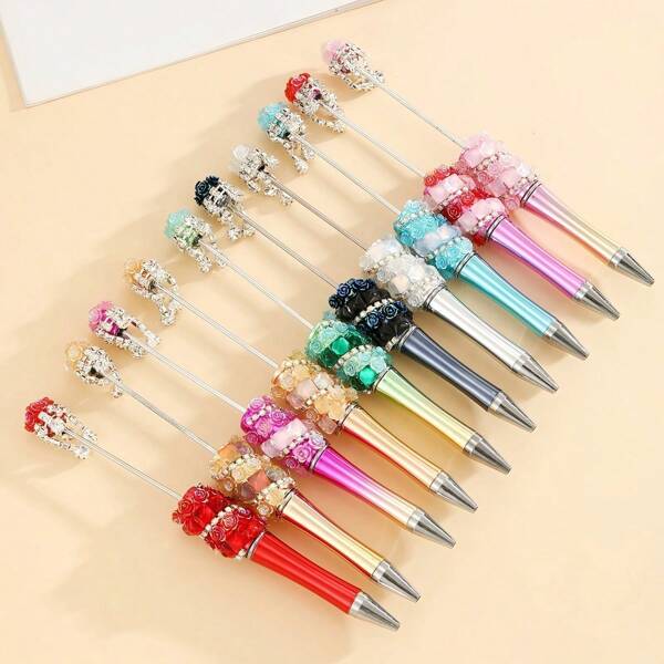 12pcs Luxury Sparkling Artificial Diamond Jewelry Making Kit, Includes Pen, Beads, Assorted Colors, DIY Craft Supplies, Creative Stationery Gift Box, Suitable For Holiday Gifts