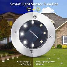 8 LED Solar Powered Pathway Lights, Smart Light Sensor + Automatic Day/Night Switch, Zero Electricity Lighting, IP65 Waterproof, Stainless Steel Material, Suitable For Garden, Pool, Stairs Decoration