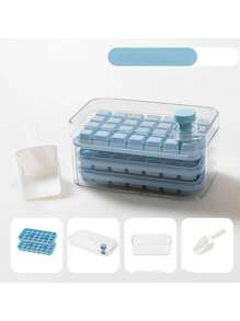 1 Set A Key To Take Off The Mold Ice Compartment Ice Storage Box Double Layer Press Ice Box Single Square Ice Cube Mold Household Storage Box