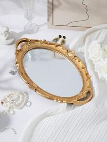 1pc Vintage Glass Mirror Jewelry Tray - Elegant Jewelry Display Organizer, Tabletop Decoration Ornament - Perfect Living Room Decor For Women Storage Organizer Travel Essentials Gift