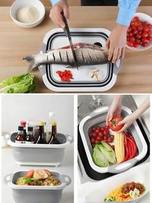 1 pièce Planche à découper pliante multifonctionnelle, 30*40 cm, planche à découper avec trou d'écoulement pour usage domestique, peut être utilisée comme planche à découper pour le barbecue, le lavage des fruits, légumes et viandes, convient pour la cuisine à la maison, le pique-nique en plein air, le camping et la cuisson - gris - Gris - Voir 8