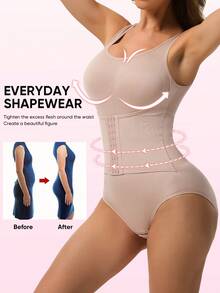 JUQDNX 3pcs Solid Tummy Control Bodysuit With Abdominal Control - Bodysuits For Women With Seamless Butt Lifting, Snap Crotch, Slimmer Body Shaping, Underwear & Postpartum Shapewear Features - 混合色 - 查看 3