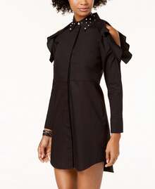 The Edit By  Juniors Cotton Cold Shoulder Shirtdress - 黑色 - 查看 1