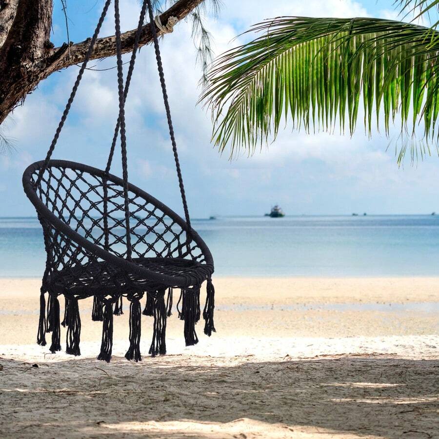 Black Swing,Hammock Chair Macrame Swing,Max 330 Lbs Hanging Cotton Rope Hammock Swing Chair For Indoor And Outdoor-651 - Multicolor - View 1