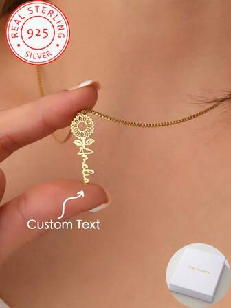 A 925 Silver Elegant And Generous Customized English Name Sunflower Pendant Necklace, Suitable For Mother's Day, Valentine's Day All Kinds Of Festivals For Family And Loved Ones As A Gift From The Heart