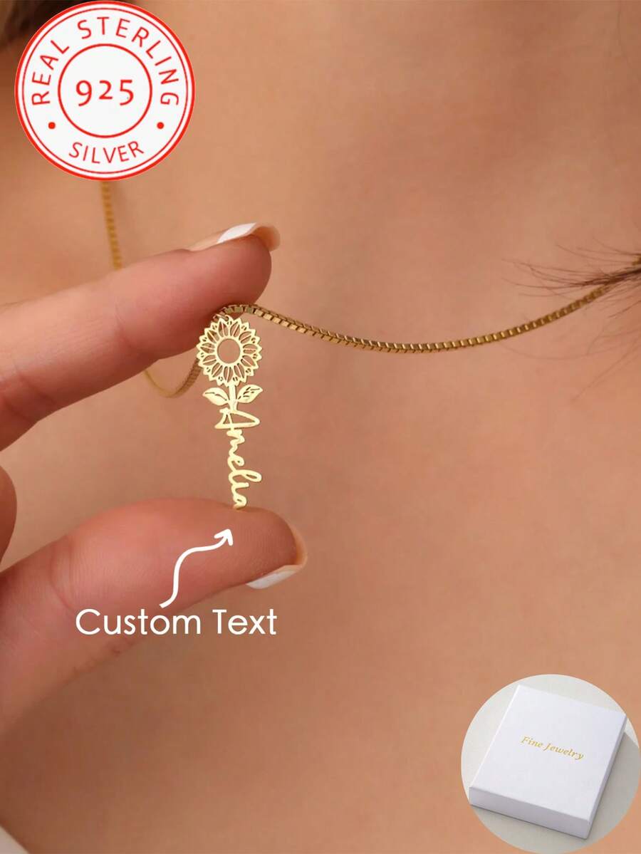 A 925 Silver Elegant And Generous Customized English Name Sunflower Pendant Necklace, Suitable For Mother's Day, Valentine's Day All Kinds Of Festivals For Family And Loved Ones As A Gift From The Heart - Multicolor - View 1