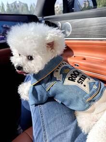 1 pieza Ropa para mascotas para perros y gatos, diseño de estrella de rock, atuendo lindo y elegante para razas de tamaño pequeño como Bichón Frisé, Poodle, cachorro, gatito - casual, de moda, cómodo - Azul - Ver 5