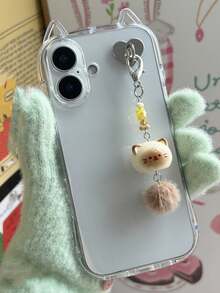 1个Y2K透明猫耳耳机壳，兼容 16/15/14/13/12/11 Pro Max Plus/X/XS/XR/8/7，带卡通猫咪挂件，柔软硅胶材质，防水防震防摔防刮。 - 無色 - 查看 5