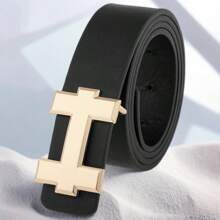 男女通用时尚简约字母合金扣腰带，纯色休闲商务正装牛仔裤腰带，理想的节日礼物 - 金色字母男女同款腰帶 - 查看 13