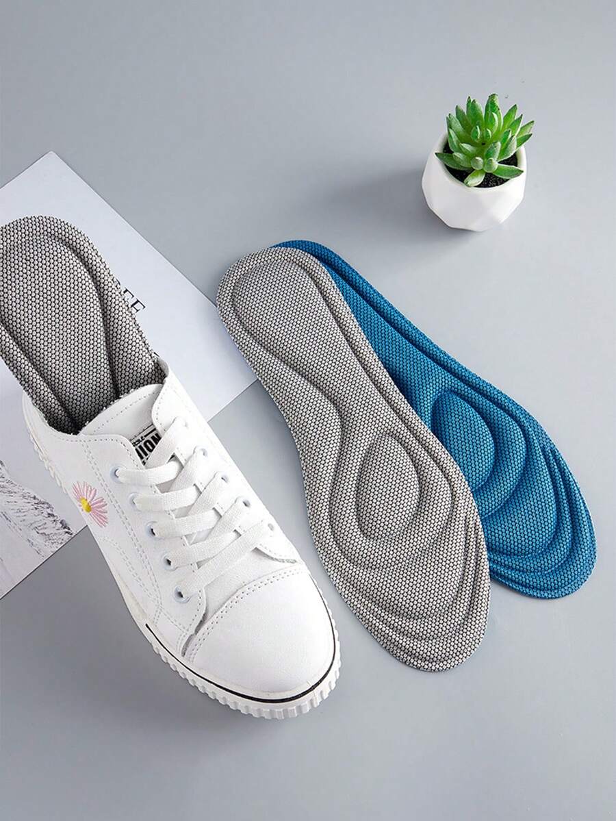 2 Pairs 4D Soft Sports Insoles For Men And Women, Antibacterial Deodorizing High Elasticity Shock Absorbing Moisture Wicking Extremely Soft Insoles Suitable For Multiple Shoe Types, Can Be Trimmed To Fit - Grey - View 1