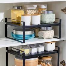 Etagère extensible à 1 niveau en métal pour armoire de cuisine, 36-60*21*18cm, Porte-Chaussures, capacité de charge 10kg - Noir - Voir 4