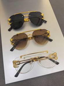 Ochelari de soare cu ramă mare și rază dublă, ochelari de soare casual fără ramă, ochelari de soare aviator personalizați, potriviți pentru bărbați și femei, potriviți pentru sporturi în aer liber, petreceri și vacanțe, călătorii, condus autonom, pescuit, ciclism, recuzită decorativă pentru fotografie, ochelarii sunt disponibili în mai multe culori (ochelari de soare negri, ochelari de soare gri, ochelari de soare albaștri, ochelari de soare verzi, ochelari de soare maro, ochelari transparenți). - Negru - Vizualizare 18