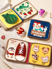 1pc Baby Cloth Book, Quiet Tearing Book, Children's Fabric Book, Early Education Infant Cloth Book, Cognitive Enlightening Sticker Book