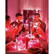 New  Battery Operated Fairy Lights, 10Feet 120LEDs Firecracker String Lights Waterproof Sier Wire Starry Firefly Lights For DIY Wreath Home Ing Indoor Outdoor Christmas Drations, Pink - 粉紅色120顆LED燈 - 查看 4