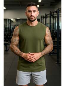 Men's Sports Tank Top, Breathable And Lightweight Moisture-Wicking, Casual And Fitness Sports T-Shirt - 軍綠色 - 查看 1