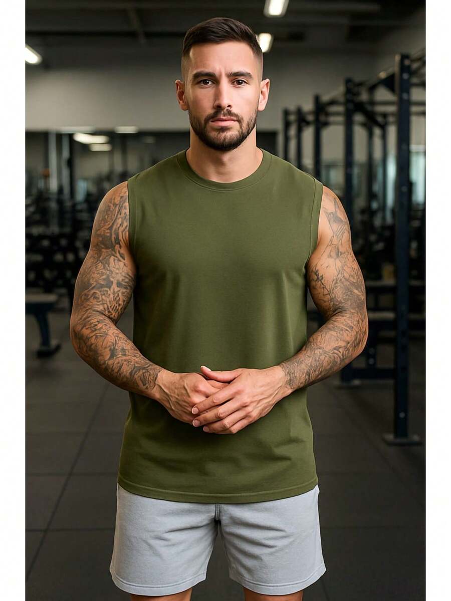 Men's Sports Tank Top, Breathable And Lightweight Moisture-Wicking, Casual And Fitness Sports T-Shirt - 軍綠色 - 查看 1