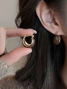 1 Pair Elegant Brown Oil Drop Simple Hoop Earrings, Suitable For Women's Daily, Commute, Holiday, And Date Wear In Autumn/Winter - Brown - View 2