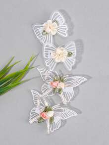 4 件适合女婴的蝴蝶发饰、白色花朵婴儿发夹、可爱蝴蝶婴儿蝴蝶结发夹、婴儿配饰。 - 白色 - 查看 2