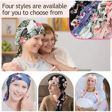 4 Pieces Chemo Headwear For Women Pre Tied Caps Soft Cotton Elastic Head Scarf For Patients - FloralPattern - View 4