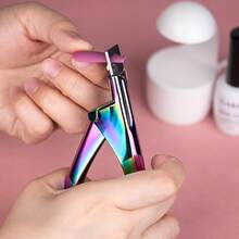 Cortaúñas premium ajustable de color rojo violeta con imanes, calibradores, para uñas acrílicas, cortador de uñas de acero inoxidable, recortador, para puntas artificiales falsas, hoja de manicura, clip para salón de belleza - Cortaúñas camaleón con mango curvo - Ver 7