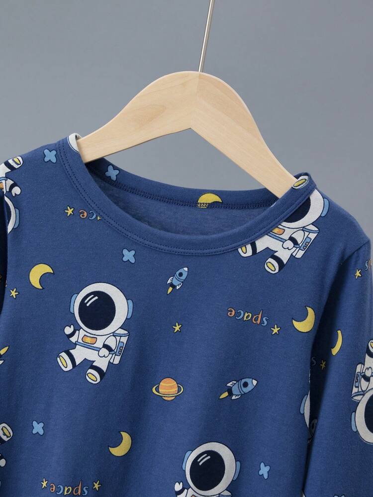 6pcs Boys' Cotton Dinosaur, Excavator, Airplane Print Pajama Set, Lightweight Spring Autumn Homewear, Cartoon Allover Print - Multicolor - View 3