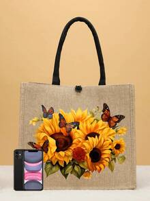 Set de 2 bolsas de tela con estampado de mariposas en rosa, hechas de yute duradero con un diseño elegante, que incluye una práctica monedero. Perfecto para compras, viajes y aventuras en la playa. Bolso multifuncional para mujer, adecuado para uso diario, viajes, compras, trabajo y como regalo