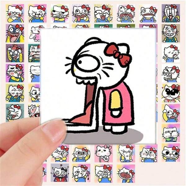 Sanrio 70 pegatinas creativas de gato KT de Sanrio, divertidos emojis, cuentas hechas a mano, pegatinas decorativas impermeables