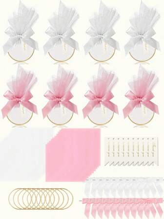 White/Pink Tulle DIY Gift Bags, Wedding Favor Bags, Party Favor Bags, Tabletop Decor, Suitable For Wedding Receptions, Bridal Showers, Themed Parties