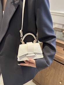 1件复古撞色印花手提包，复古翻盖手提包，女士迷你手提包和钱包 - 白色 - 查看 4