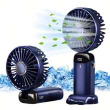 1 pièce Ventilateur à main personnel, avec support de téléphone portable et cordon, petit ventilateur portable, ventilateur de bureau, alimentation par batterie rechargeable USB, affichage numérique LED, 5 vitesses, réglable à 90°, flux d'air de refroidissement puissant et silencieux. Idéal pour l'extérieur, les voyages, le bureau, la maison et la voiture. Ventilateur pliable et portable, parfait pour la Fête des Mères, la Fête des Pères, les diplômés, les anniversaires, les fêtes à Hawaii
