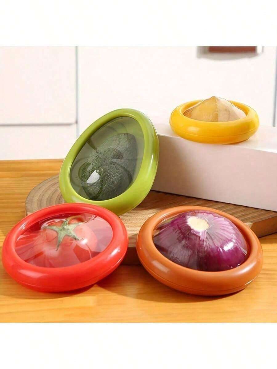 1/4 Packs Silicone Food Storage Containers - Airtight, Reusable ABS Flip-Top Seal - Round Stackable Food Contact Boxes For Veggies, Fruits - Hand Washable Multipurpose Fridge Organizer