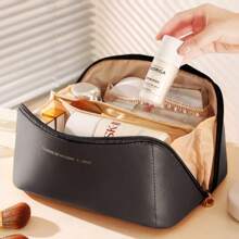Large Capacity Travel Makeup Bag, Made Of PU, Stylish & Appearance, Portable Handheld Storage, Multifunctional Toilet Pouch