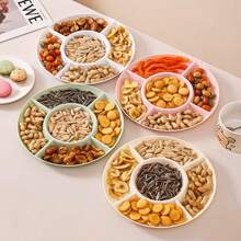 1pc Plastic Divided Snack Plate, Round 5 Compartments Nut Seeds Snack Tray