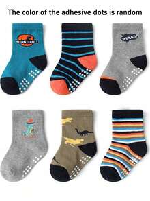 6pcs/12pcs Cartoon Star Print Anti-Slip Breathable Kids Socks, Boys & Girls Toddler Non-Slip Socks - Multicolor - View 2