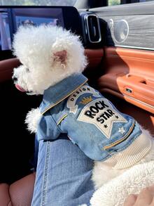 1 pieza Ropa para mascotas para perros y gatos, diseño de estrella de rock, atuendo lindo y elegante para razas de tamaño pequeño como Bichón Frisé, Poodle, cachorro, gatito - casual, de moda, cómodo - Azul - Ver 6