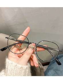 1副女士高档学生圆脸展示镜平面无度数眼镜素框，适用于电脑、阅读、游戏、电视和手机 - 彩色 - 查看 7