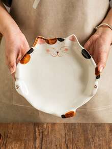 1pc Cute Cat Design Ceramic Plate, Japanese Cartoon Adorable High-Quality Dinnerware, Serving Dish, Microwave & Dishwasher Friendly, Gift - Multicolor - View 4