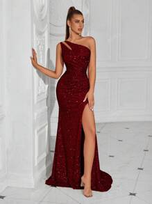 ADYCE Ladies Sequin Ruched Front Slit Backless Party Club Cocktail Dress, Elegant Formal Evening Prom Gown, For Wedding Guest, Dinner,Graduation Dress