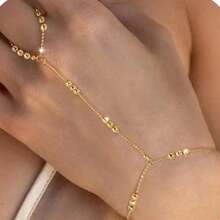 1pc Minimalist Multi-Layered Evil Eye Bracelet Rings, Bohemian Connected Bead Silver-Tone Hand Chain Jewelry Suitable For Parties, Holidays, Vacations, Daily Wear, Finger Chain, Simple Hand Decor
