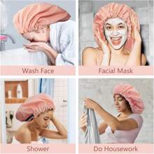Gorro de ducha reutilizable y ajustable de doble capa impermeable, grande para todo tipo de cabello, para el spa y el baño de niñas, suave para el cabello largo de las mujeres