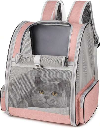 Mochila Transportadora para Mascotas para Perros y Gatos, Mochila Transparente para Mascotas Space Capsule, Entrada de Dos Lados, Bolsa de Transporte de Malla Plegable para Viajes (Negro)