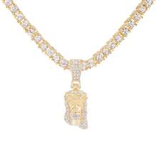 Colgante de cara de cabeza de pieza de Jesucristo para hombres, collar con dije de cristal brillante helado con cadena, joyería de Hip Hop - Cadena de cuerda de plata - Ver 2