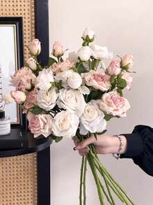3pcs Vintage Style Artificial Rose Flowers, Decorated With Lifelike Blooms And Buds, Valentine's Day Gift - Multicolor - View 15