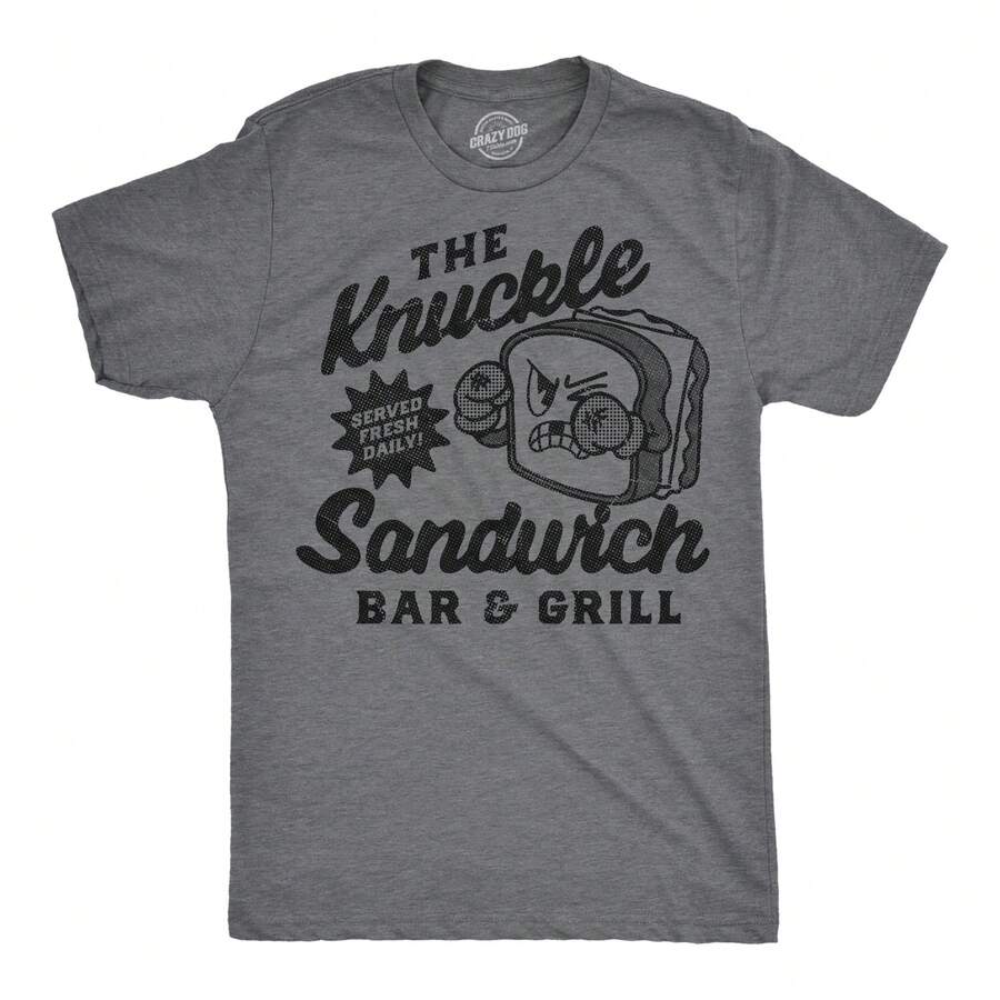 Mens Funny T Shirts The Knuckle Sandwich Bar And Grill Sarcastic Graphic Novelty Tee For Men Mens Funny T Shirts Cool Vintage Fashion T-Shirt Gift Classic Menswear - 深希瑟灰色 - 查看 1