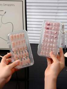 30/10/1pc,便携式美甲沙龙流行可穿戴美甲甲板布置展示盒,三折三层美甲透明防尘收纳盒,适用于指甲、耳环、戒指、各种小饰品收纳,带胶带,美甲收纳盒,折叠首饰收纳盒,可穿戴美甲透明收纳盒,可穿戴美甲三折便携式收纳盒,可收纳指甲,美甲收纳的最佳礼物