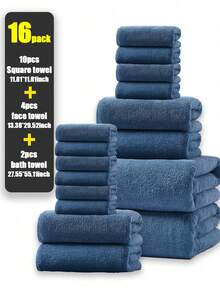 16pcs Coral Fleece Solid Color Towel Set: 70*140cm Super Soft Absorbent Quick Dry Bath Towel, 34*75cm Face Towel, 30*30cm Washcloth, Suitable For Bathroom, Swimming Pool, Home Decoration, Men & Women Back To School - Multicolor - View 5