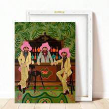 1pc Western Cowboy Figure Painting,Interesting Portraits, Vintage Men Figure Drawing,Olive Green Wall Art,Minimalist Men's Painting