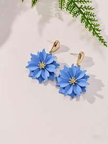 1 对时尚夸张彩色花朵耳环，优雅夏季旅行度假百搭女士耳环