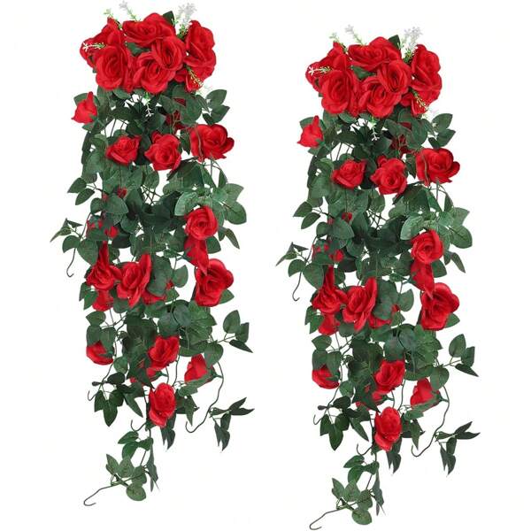 Nejlue Artificial Flowers/Plants1111 Home & Living 1/2pcs Artificial Rose Flowers Vine Fake Hanging Flower Leaf Greenery Faux Rattan Backdrop For Home Decor,Classroom,Office,Fall Decor,Room,Desk,Garden Decor,Room Wedding Car Decoration,Lintel Arch Decoration,Home,Dining Room,Bedroom,Covered Front Porch